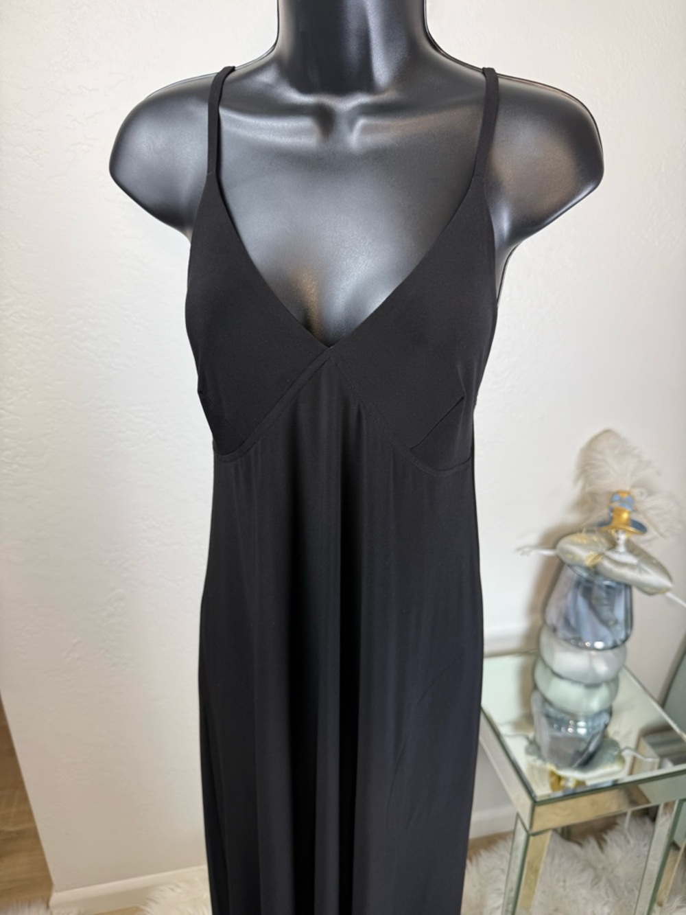 NWT Norma Kamali Black Cami Maxi Dress Raw Hem L Customizable Length Minimalist - Picture 4 of 14